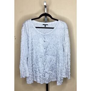 Eileen Fisher Powder Blue 100% Silk Button-Up Blouse Size 2X